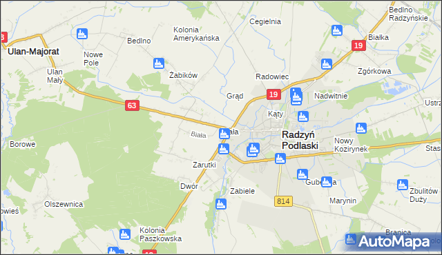 mapa Biała gmina Radzyń Podlaski, Biała gmina Radzyń Podlaski na mapie Targeo