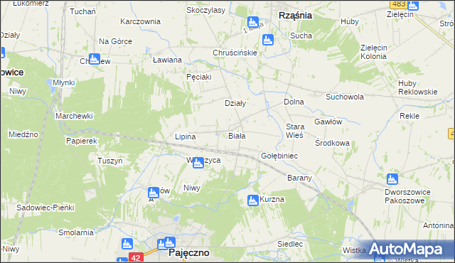 mapa Biała gmina Rząśnia, Biała gmina Rząśnia na mapie Targeo