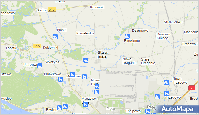 mapa Biała gmina Stara Biała, Biała gmina Stara Biała na mapie Targeo