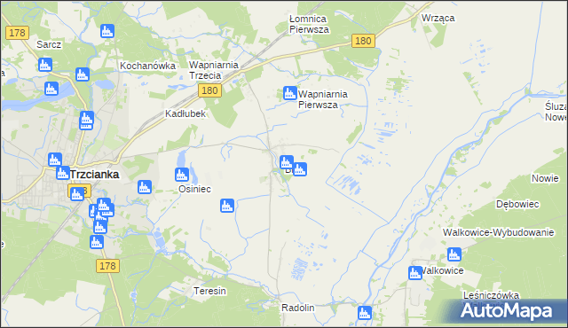 mapa Biała gmina Trzcianka, Biała gmina Trzcianka na mapie Targeo