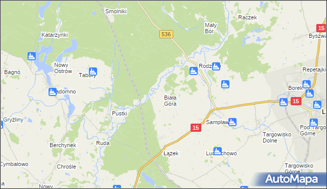 mapa Biała Góra gmina Lubawa, Biała Góra gmina Lubawa na mapie Targeo