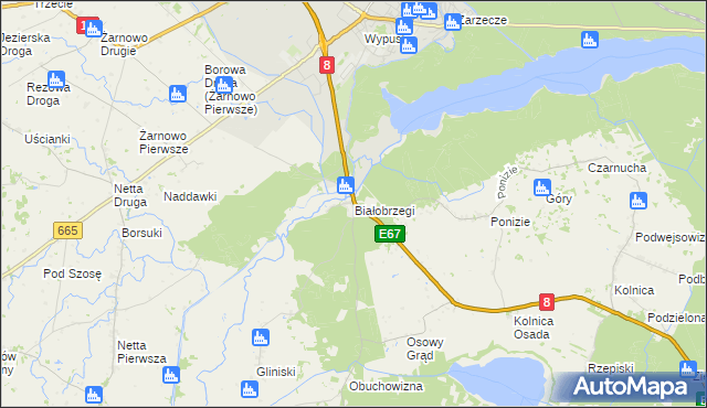 mapa Białobrzegi gmina Augustów, Białobrzegi gmina Augustów na mapie Targeo