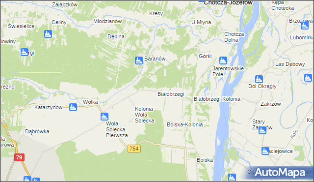 mapa Białobrzegi gmina Chotcza, Białobrzegi gmina Chotcza na mapie Targeo