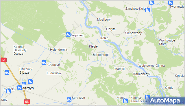 mapa Białobrzegi gmina Sterdyń, Białobrzegi gmina Sterdyń na mapie Targeo