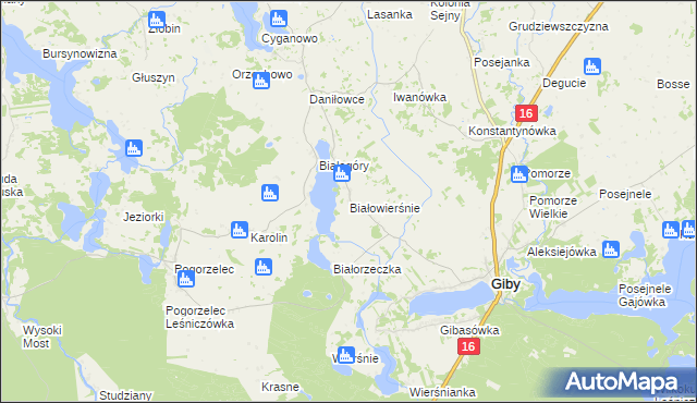 mapa Białowierśnie, Białowierśnie na mapie Targeo