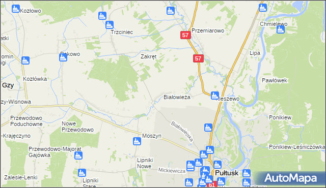 mapa Białowieża gmina Pułtusk, Białowieża gmina Pułtusk na mapie Targeo