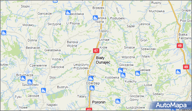 mapa Biały Dunajec, Biały Dunajec na mapie Targeo