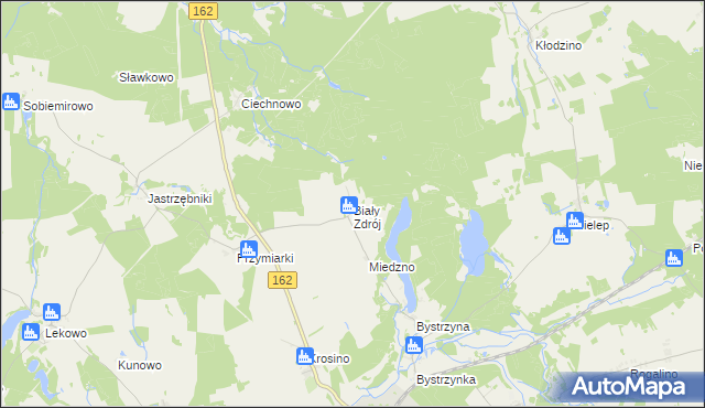 mapa Biały Zdrój gmina Sławoborze, Biały Zdrój gmina Sławoborze na mapie Targeo