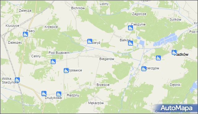 mapa Bieganów gmina Radków, Bieganów gmina Radków na mapie Targeo