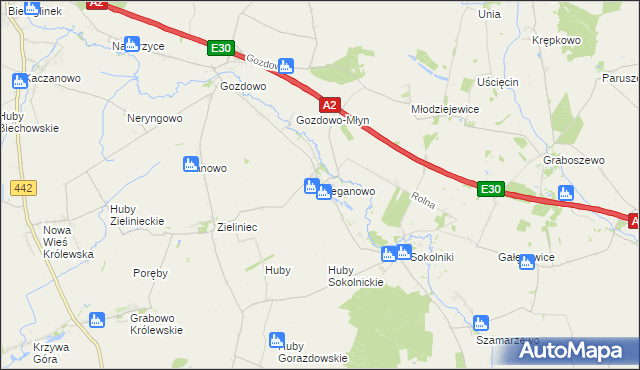 mapa Bieganowo gmina Kołaczkowo, Bieganowo gmina Kołaczkowo na mapie Targeo