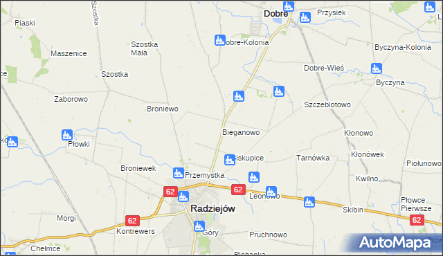 mapa Bieganowo gmina Radziejów, Bieganowo gmina Radziejów na mapie Targeo