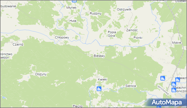 mapa Bielawy gmina Czersk, Bielawy gmina Czersk na mapie Targeo
