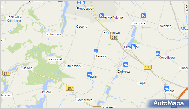 mapa Bielawy gmina Kłecko, Bielawy gmina Kłecko na mapie Targeo