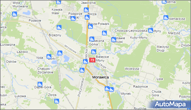 mapa Bieleckie Młyny, Bieleckie Młyny na mapie Targeo