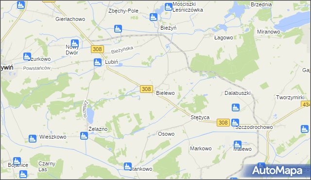 mapa Bielewo, Bielewo na mapie Targeo