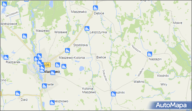 mapa Bielice gmina Maszewo, Bielice gmina Maszewo na mapie Targeo