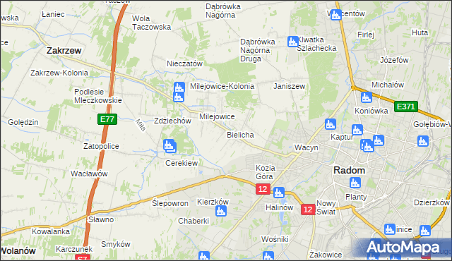 mapa Bielicha, Bielicha na mapie Targeo