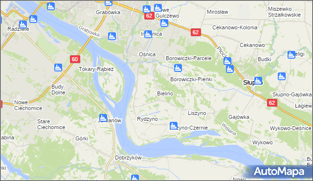 mapa Bielino gmina Słupno, Bielino gmina Słupno na mapie Targeo
