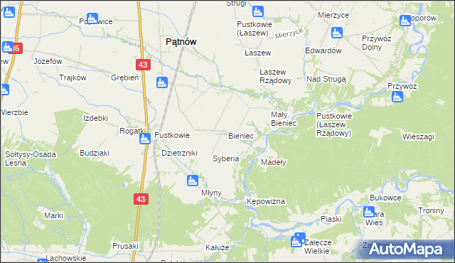 mapa Bieniec gmina Pątnów, Bieniec gmina Pątnów na mapie Targeo