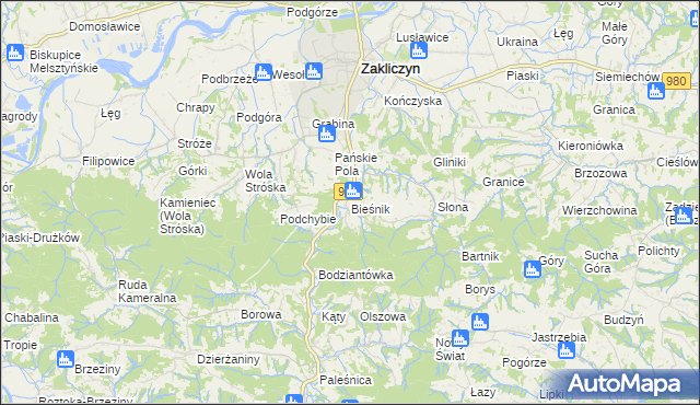mapa Bieśnik gmina Zakliczyn, Bieśnik gmina Zakliczyn na mapie Targeo