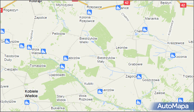 mapa Biestrzyków Mały, Biestrzyków Mały na mapie Targeo
