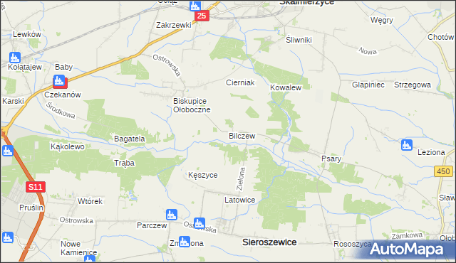 mapa Bilczew gmina Sieroszewice, Bilczew gmina Sieroszewice na mapie Targeo