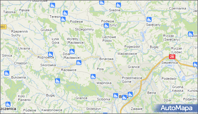 mapa Binarowa, Binarowa na mapie Targeo