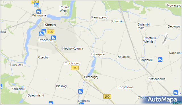 mapa Biskupice gmina Kłecko, Biskupice gmina Kłecko na mapie Targeo