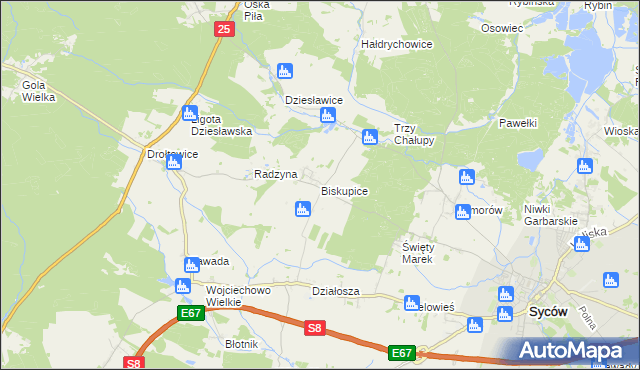 mapa Biskupice gmina Syców, Biskupice gmina Syców na mapie Targeo
