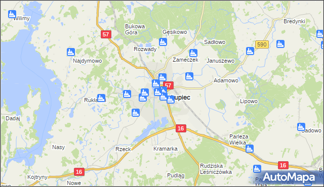 mapa Biskupiec powiat olsztyński, Biskupiec powiat olsztyński na mapie Targeo