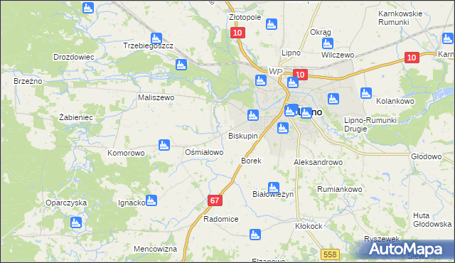 mapa Biskupin gmina Lipno, Biskupin gmina Lipno na mapie Targeo