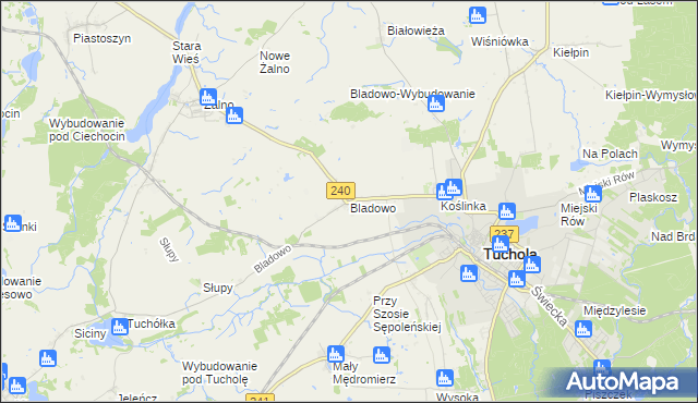 mapa Bladowo gmina Tuchola, Bladowo gmina Tuchola na mapie Targeo