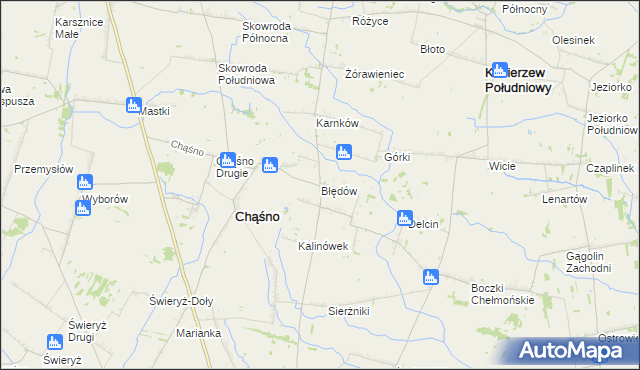 mapa Błędów gmina Chąśno, Błędów gmina Chąśno na mapie Targeo