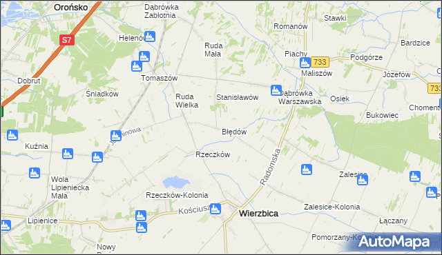 mapa Błędów gmina Wierzbica, Błędów gmina Wierzbica na mapie Targeo