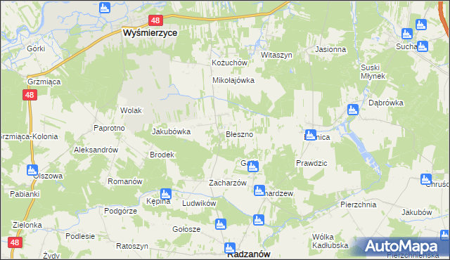 mapa Błeszno, Błeszno na mapie Targeo