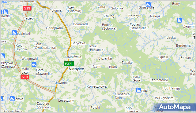 mapa Blizianka, Blizianka na mapie Targeo