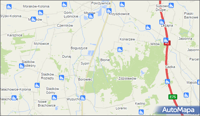 mapa Błonie gmina Piątek, Błonie gmina Piątek na mapie Targeo