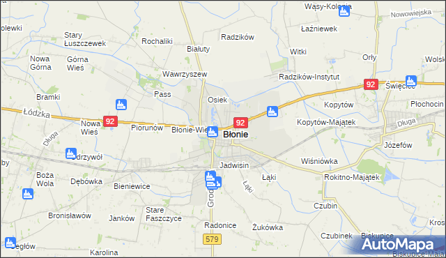 mapa Błonie powiat warszawski zachodni, Błonie powiat warszawski zachodni na mapie Targeo