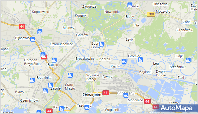 mapa Bobrek gmina Chełmek, Bobrek gmina Chełmek na mapie Targeo