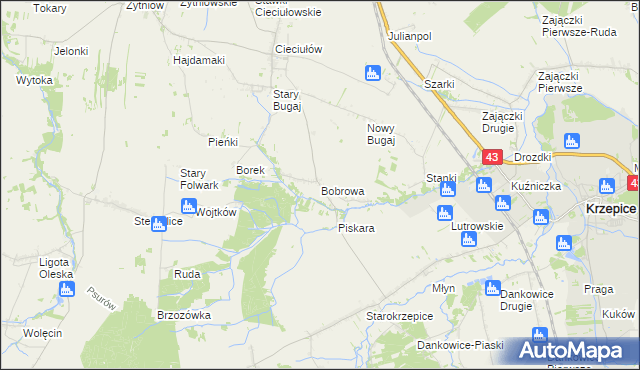 mapa Bobrowa gmina Rudniki, Bobrowa gmina Rudniki na mapie Targeo