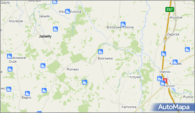 mapa Bobrówka gmina Jaświły, Bobrówka gmina Jaświły na mapie Targeo
