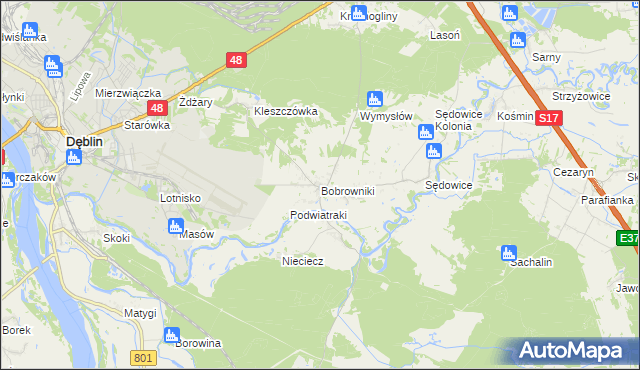 mapa Bobrowniki gmina Ryki, Bobrowniki gmina Ryki na mapie Targeo
