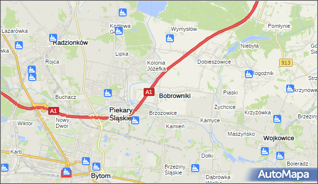mapa Bobrowniki powiat będziński, Bobrowniki powiat będziński na mapie Targeo