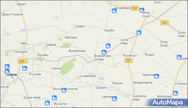 mapa Bodzanowo Drugie, Bodzanowo Drugie na mapie Targeo