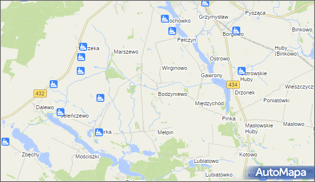 mapa Bodzyniewo, Bodzyniewo na mapie Targeo