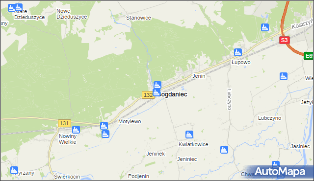 mapa Bogdaniec powiat gorzowski, Bogdaniec powiat gorzowski na mapie Targeo