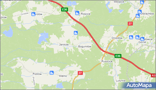 mapa Bogumiłów gmina Żary, Bogumiłów gmina Żary na mapie Targeo