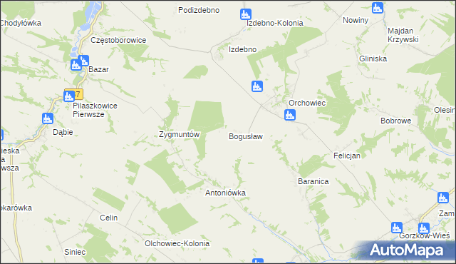mapa Bogusław gmina Gorzków, Bogusław gmina Gorzków na mapie Targeo