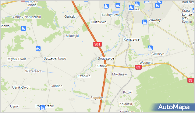 mapa Boguszyce gmina Łomża, Boguszyce gmina Łomża na mapie Targeo