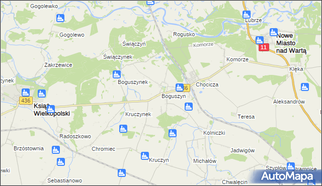 mapa Boguszyn gmina Nowe Miasto nad Wartą, Boguszyn gmina Nowe Miasto nad Wartą na mapie Targeo